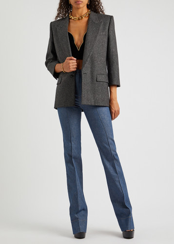 【関税&送料込】Saint Laurent Grey Wool Blazer Saint Laurent Women's' Oversized Prince Of Wales Wool Blazer