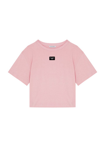 Dolce & Gabbana Logo-band Cropped T-shirt In Rosa