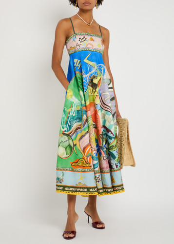 ALEMAIS Lucky Pace printed linen midi dress | Harvey Nichols