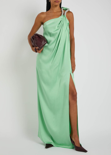 STELLA MCCARTNEY Crystal-embellished one-shoulder satin gown | Harvey Nichols STELLA MCCARTNEY Crystal-embellished one-shoulder satin gown | Harvey Nichols