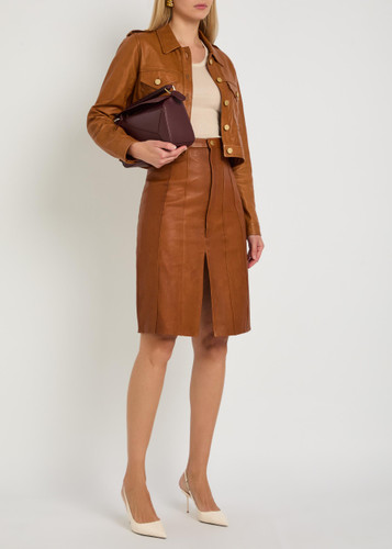SKIIM Alexandra corset-effect leather knee-length skirt | Harvey