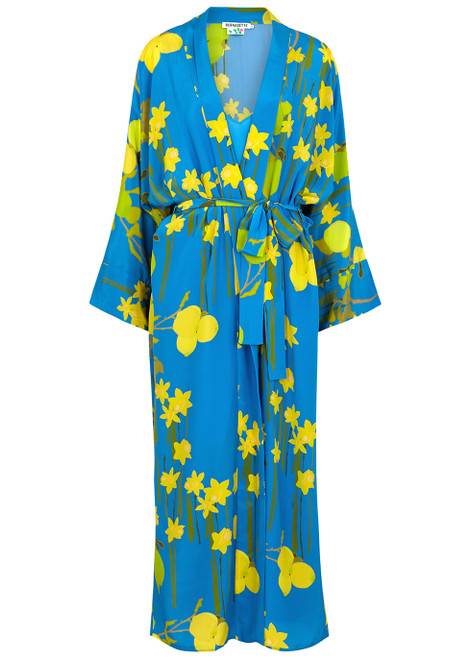 BERNADETTE-Peignoir floral-print silk de chine wrap dress