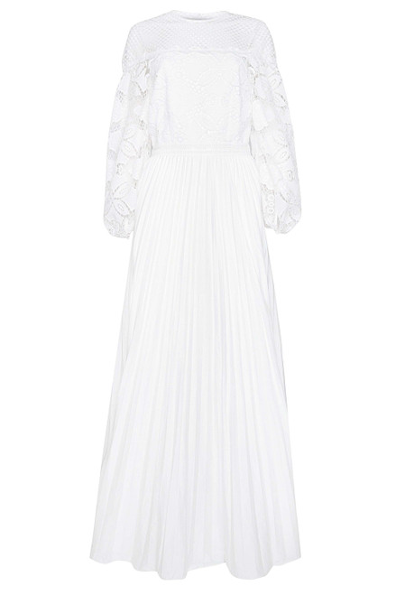 TRUE DECADENCE-White lace and pleated maxi dress