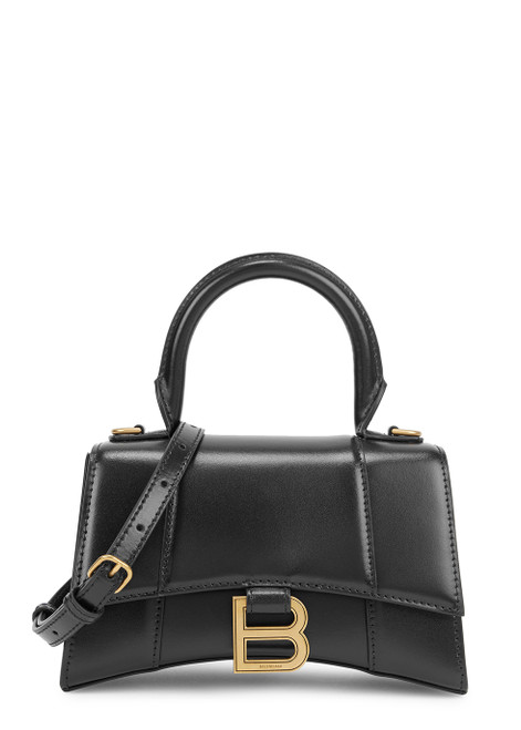 BALENCIAGA-Hourglass XS black leather top handle bag