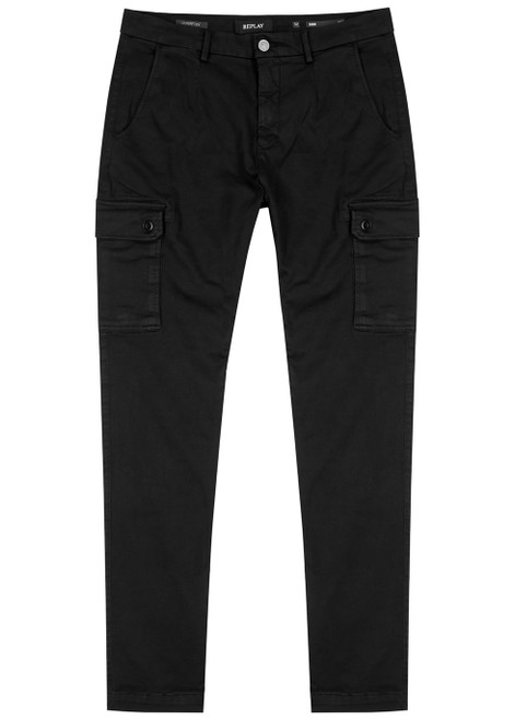 REPLAY-Jann Hyperflex X.LITE black slim-leg cargo trousers