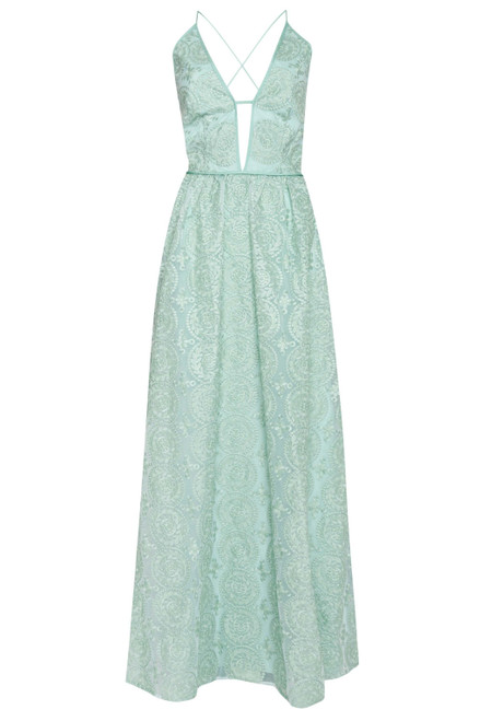 TRUE DECADENCE-Dusty green embroidery low back maxi dress