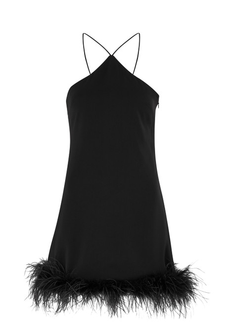 DE LA VALI-Cadillac black feather-trimmed mini dress