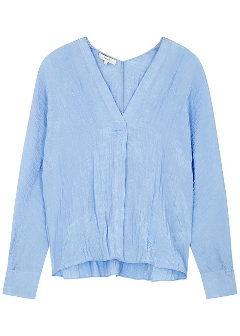 VINCE-Light blue crinkled-effect satin blouse