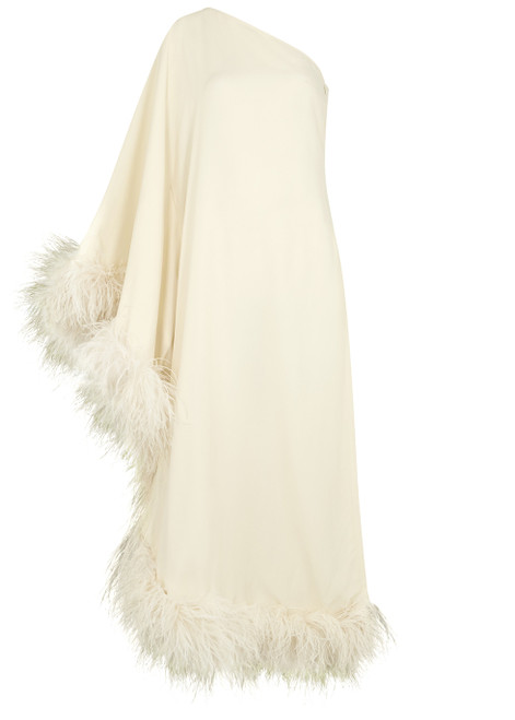TALLER MARMO-Ubud one-shoulder feather-trimmed midi dress