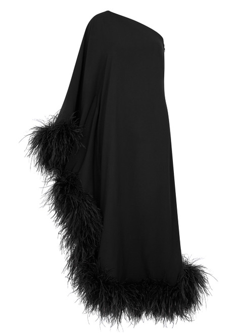 TALLER MARMO-Ubud one-shoulder feather-trimmed midi dress