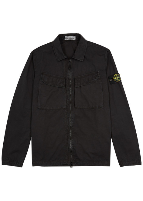 STONE ISLAND-Black garment-dyed cotton overshirt