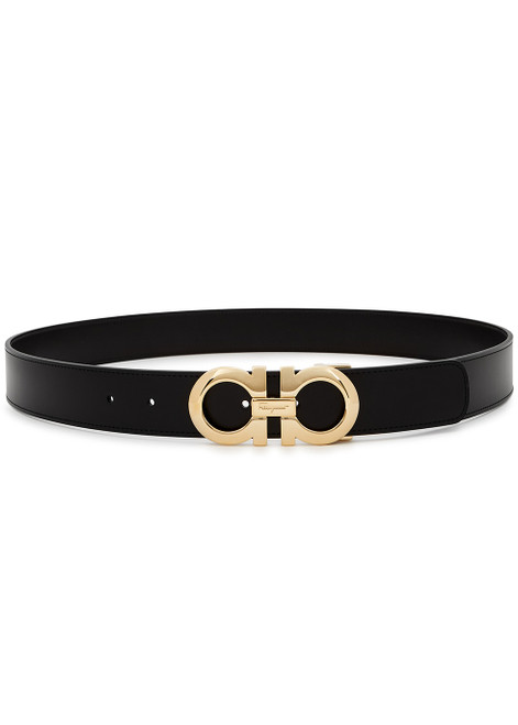 FERRAGAMO-Gancini black leather belt