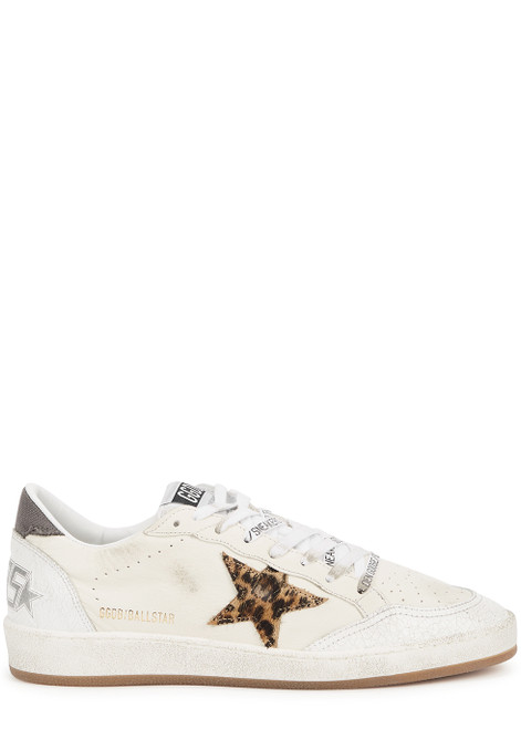 GOLDEN GOOSE-Ball Star white distressed panelled sneakers