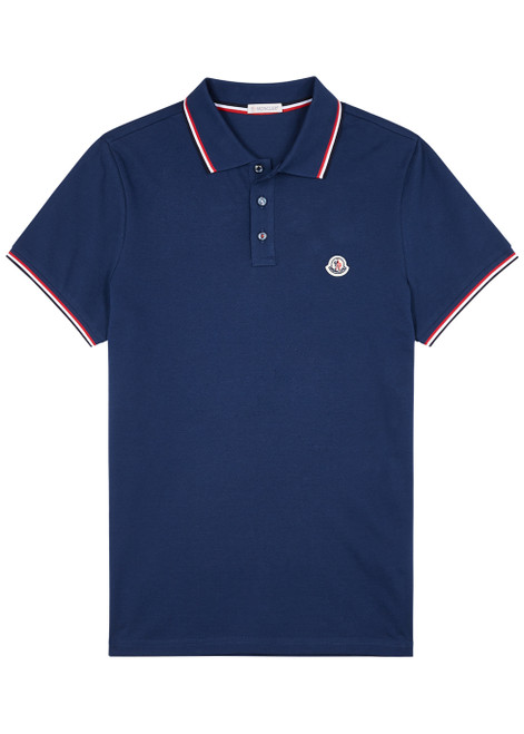 MONCLER-Blue logo piqué cotton polo shirt