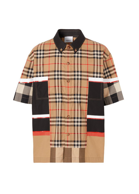 BURBERRY-Short-sleeve patchwork check cotton shirt