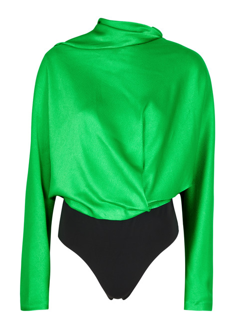 SOLACE LONDON-Etta draped hammered satin bodysuit 