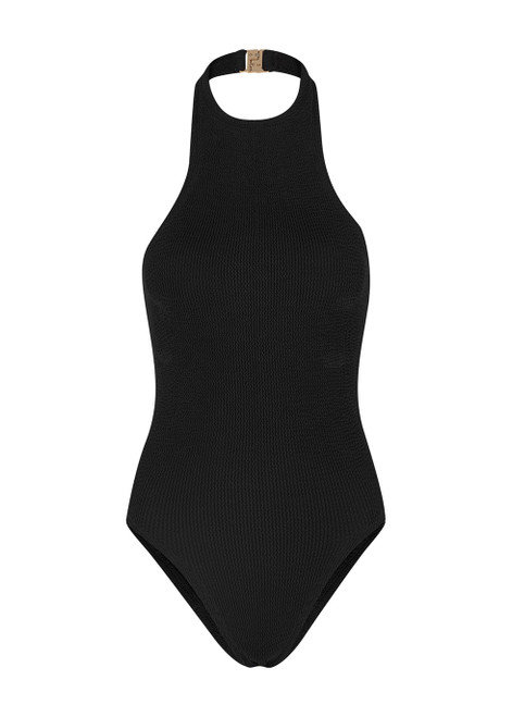 HUNZA G-Polly halterneck seersucker swimsuit