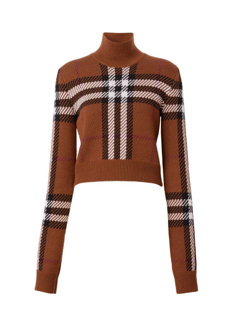 BURBERRY-Check wool jacquard cropped sweater