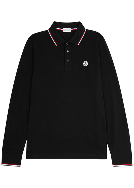 MONCLER-Black logo piqué cotton polo shirt