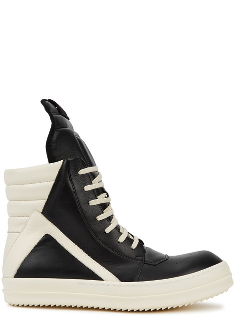 RICK OWENS-Geobasket black leather high-top sneakers