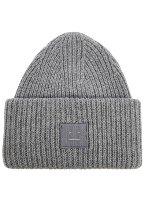 ACNE STUDIOS-Pansy logo ribbed wool beanie 