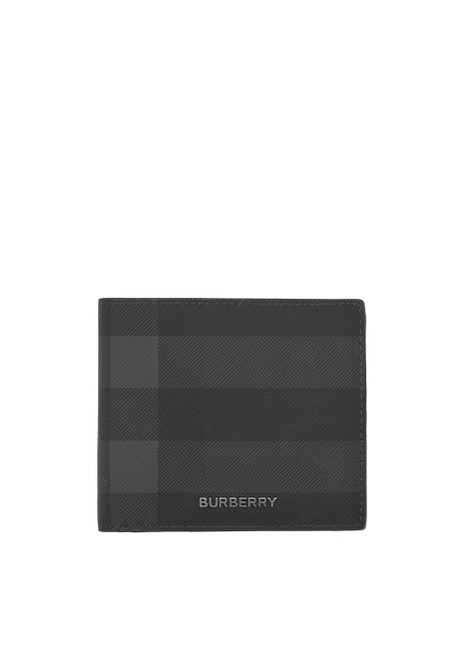 BURBERRY-Check and leather bifold coin wallet