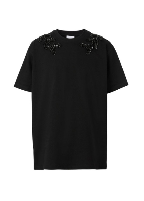 BURBERRY-Crystal oak leaf crest cotton t-shirt