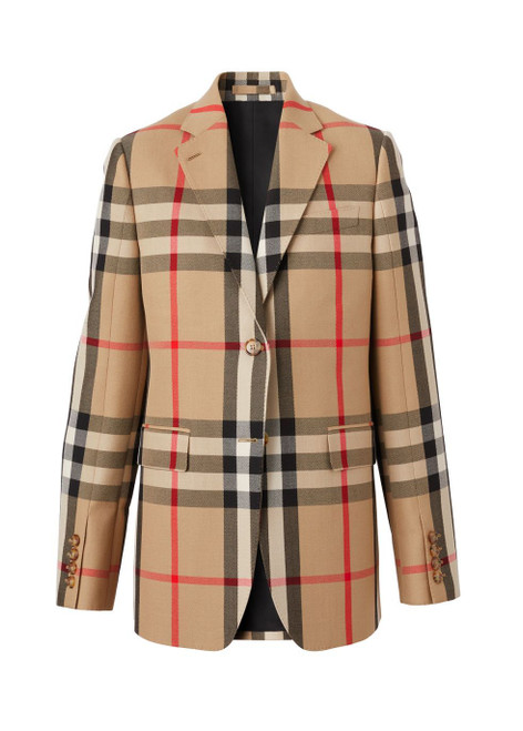 BURBERRY-Check wool cotton jacquard tailored jacket