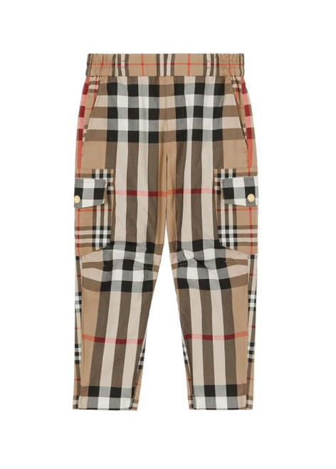 BURBERRY-Contrast check cotton cargo trousers