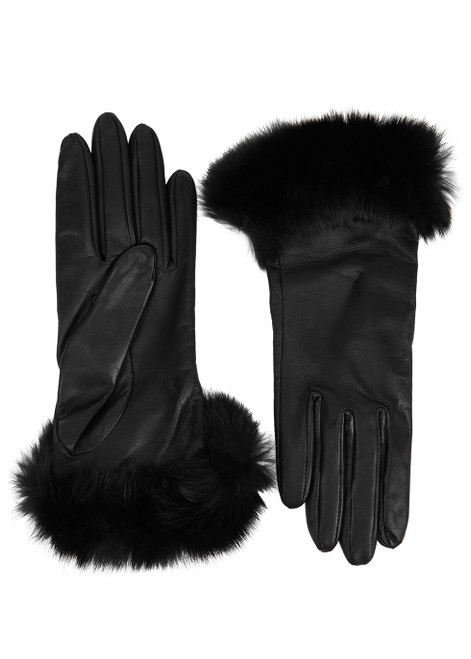 DENTS-Glamis black fur-trimmed leather gloves