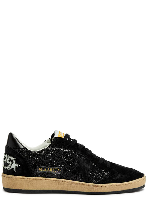 GOLDEN GOOSE-Ball Star distressed glittered suede sneakers