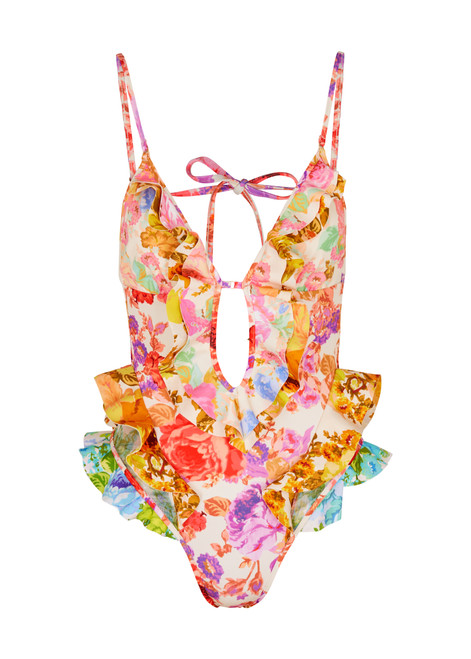 ZIMMERMANN-Raie floral-print ruffled swimsuit