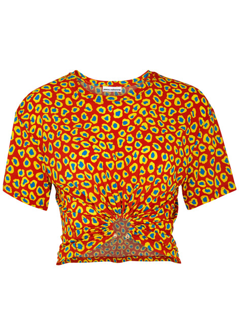 RABANNE-Printed ruched jersey T-shirt