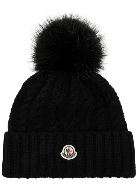 MONCLER-Pompom cable-knit wool-blend beanie