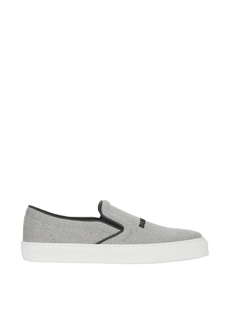 BURBERRY-Bio-based sole canvas and leather slip-on sneakers