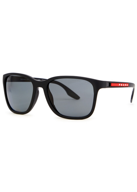 PRADA LINEA ROSSA-Matte black wayfarer-style sunglasses