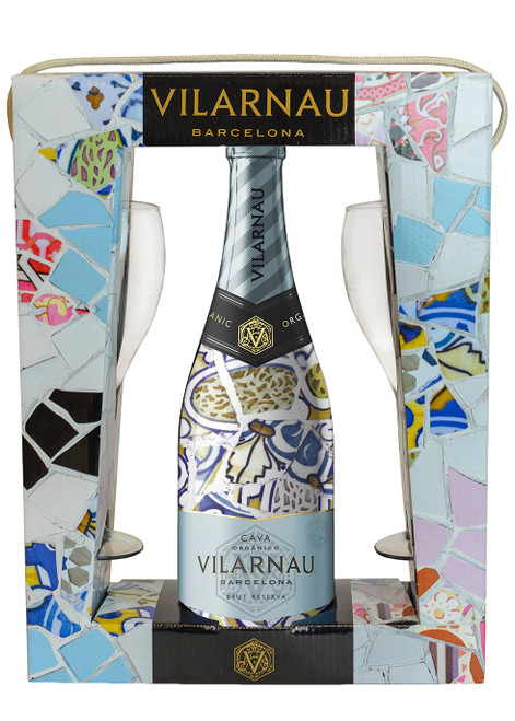 VILARNAU-Gaudi Edition Brut Reserva Organic Cava NV & Glasses Gift Pack