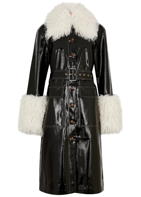 KITRI Simone faux shearling-trimmed vinyl coat | Harvey Nichols