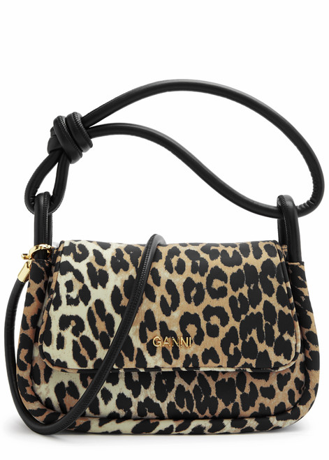 GANNI-Leopard-print nylon shoulder bag 