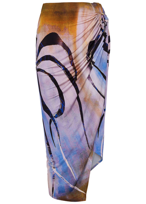 LOUISA BALLOU-Coastline printed jersey wrap skirt