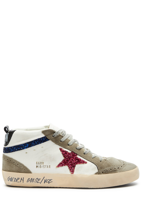 GOLDEN GOOSE-Mid Star distressed panelled leather sneakers 