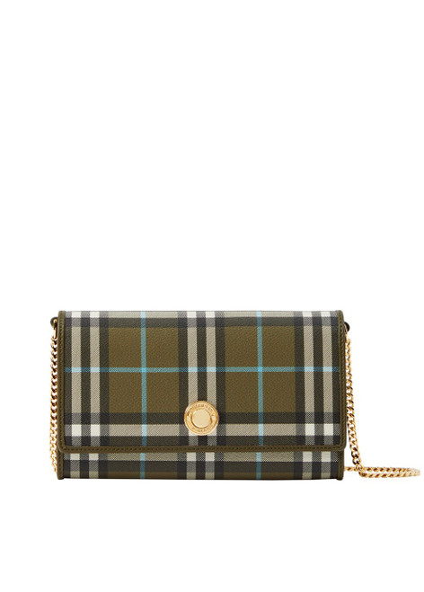 BURBERRY-Check wallet with chain strap