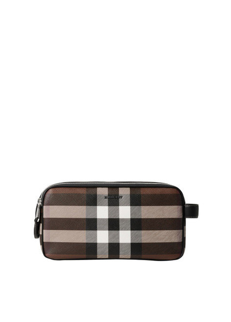 BURBERRY-Check and leather travel pouch