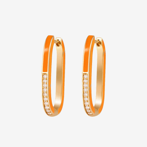 THE ALKEMISTRY-Yg orange enamel and diamond amanda hoops (pair)