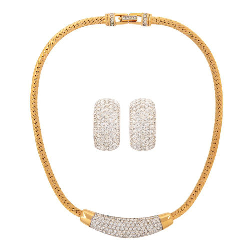 SUSAN CAPLAN VINTAGE-1980s vintage swarovski crystal necklace and earring set