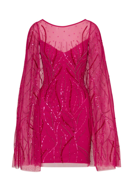 ADRIANNA PAPELL-Beaded short cape sleeve dress