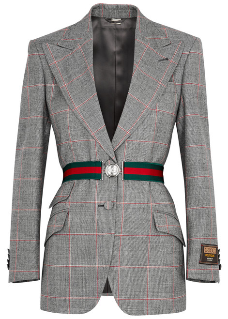 GUCCI-Checked belted wool blazer
