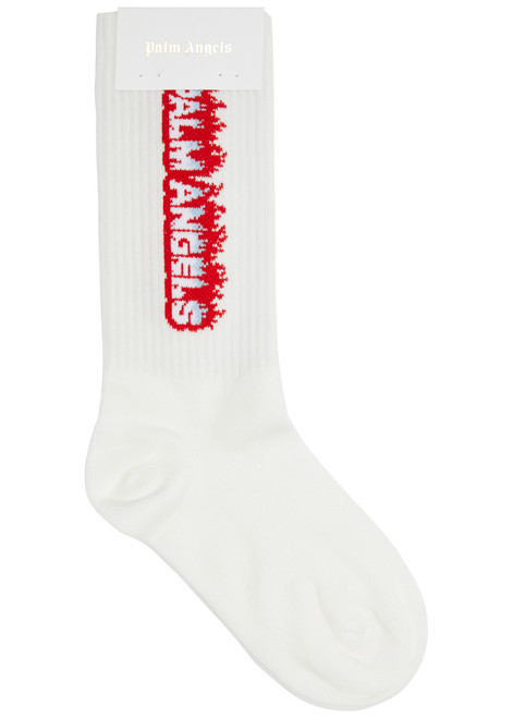 PALM ANGELS-KIDS Flames logo cotton-blend socks 