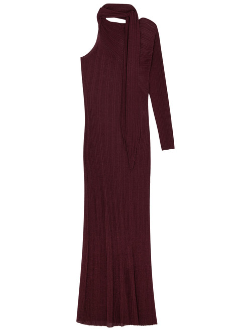 RABANNE-Asymmetric metallic-knit maxi dress 