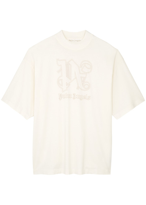 PALM ANGELS-Logo-embroidered cotton T-shirt